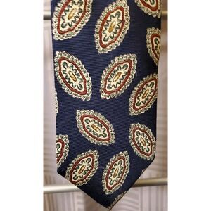 Lands' End‎ Direct Merchants Luxury Tie Blue Lg Oblong Medallions Silk Necktie